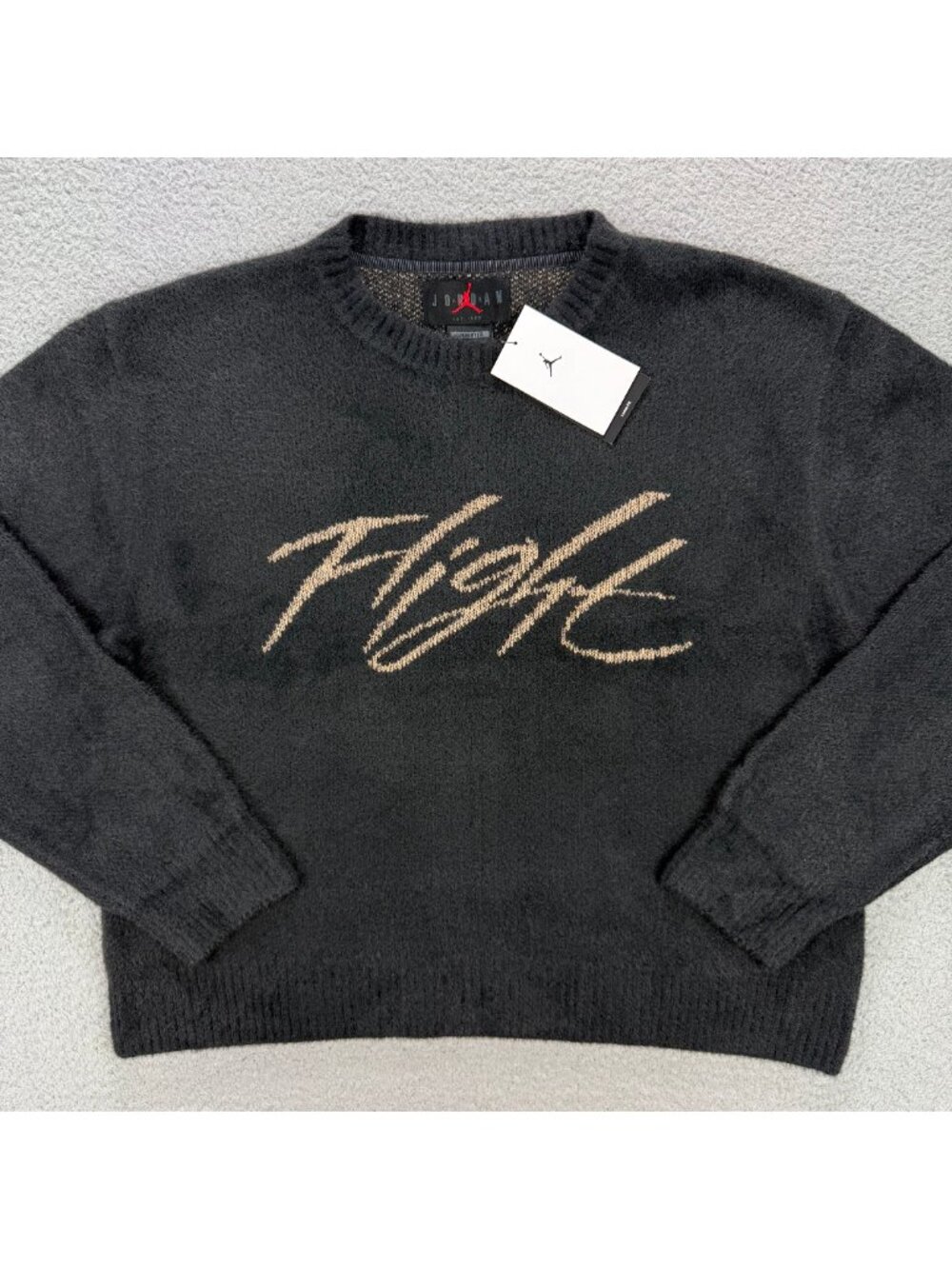 Air Jordan Sweater Men Medium M Black Flight Heritage Crop Knit Fuzzy Sweatshirt